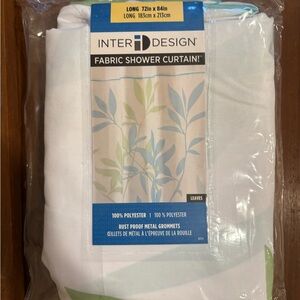 InterDesign Blue and Green Botanical 72x84 Extra Long Fabric Shower Curtain NEW